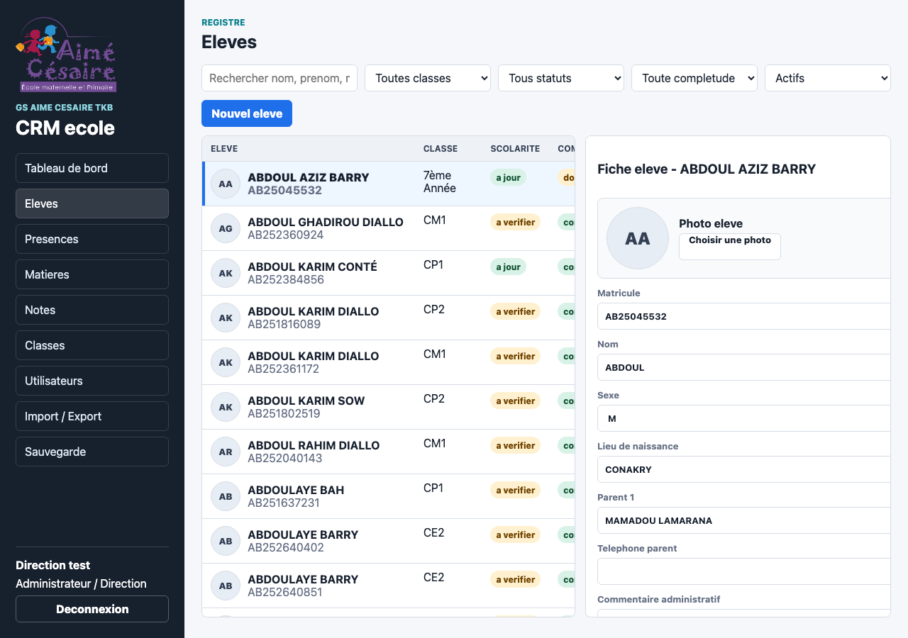 Menu Eleves