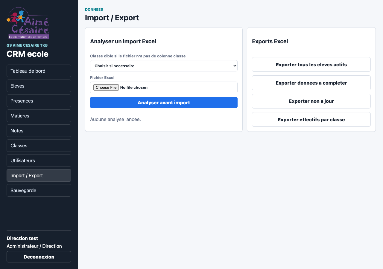 Menu Import Export
