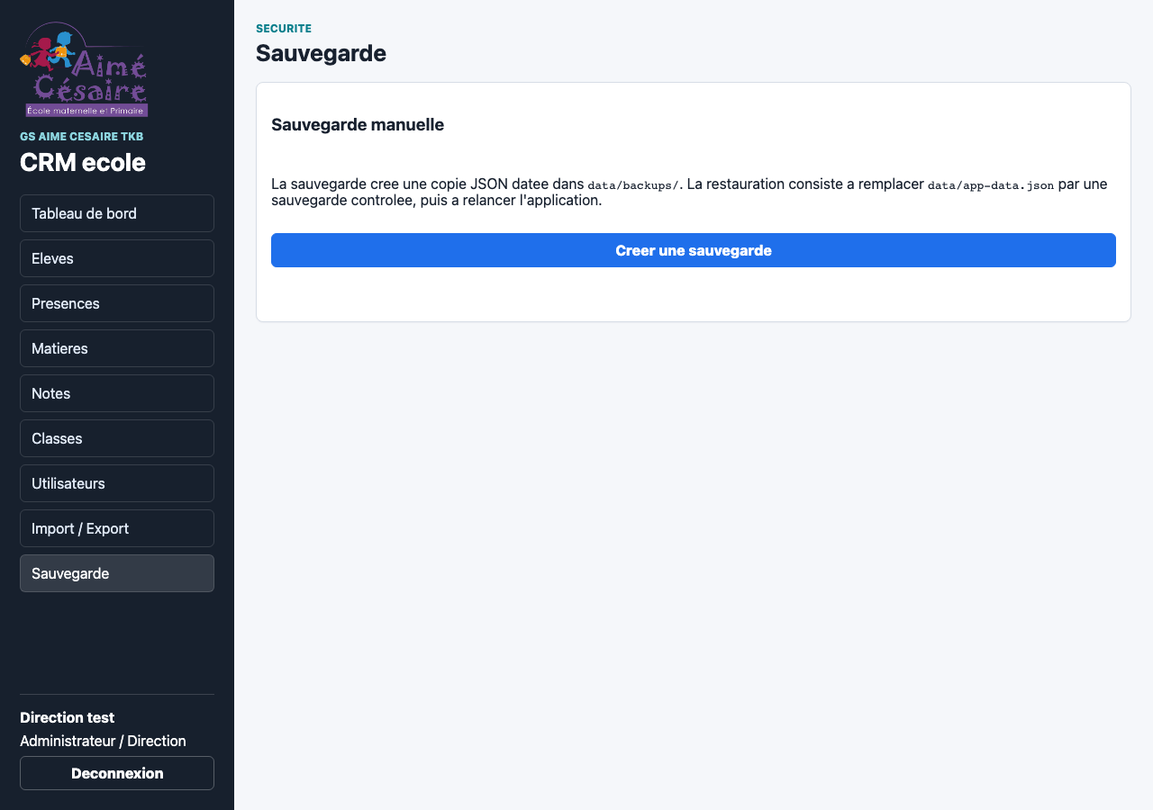 Menu Sauvegarde